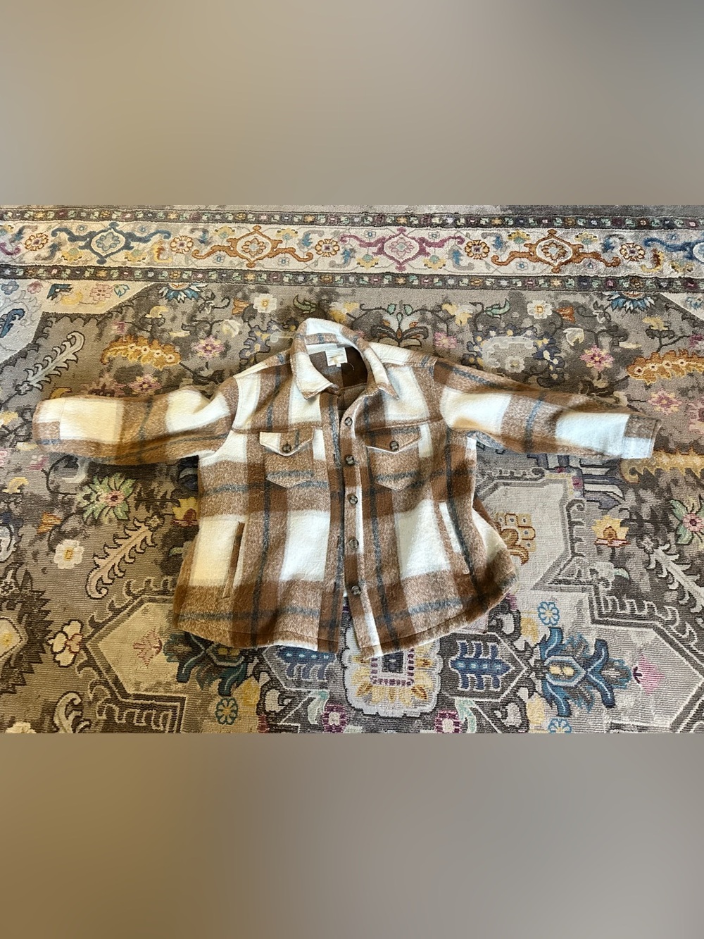 Avec Les Filles Plaid Oversized Shacket Brown Cream Plus Size 3X